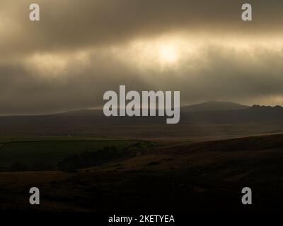 Getting dark in November in the Dartmoor National Park, Devon, England, UK. Stock Photo