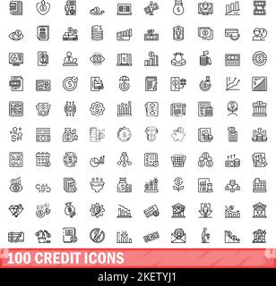 100 credit icons set. Outline illustration of 100 credit icons vector set isolated on white background Stock Vector