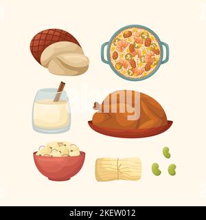 Vector set of illustrations of American dishes. Kitchen for New Year and Christmas. Flat style. Stock Vector