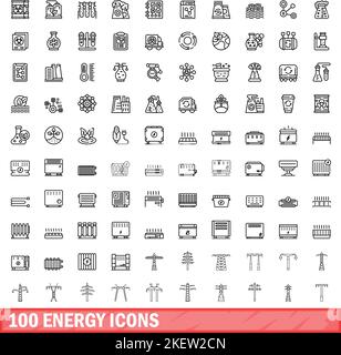 100 energy icons set. Outline illustration of 100 energy icons vector set isolated on white background Stock Vector