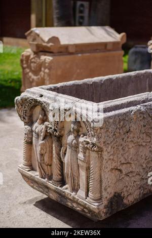 Color image of Greco-Roman marble sarcophagus. Stock Photo