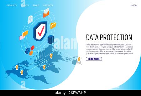 Data protection vector website template, web page and landing page design for website and mobile site development. Privacy, internet security. Stock Vector