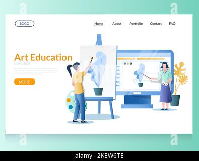 Art education vector website template, web page and landing page design for website and mobile site development. Art school, painting courses, master Stock Vector