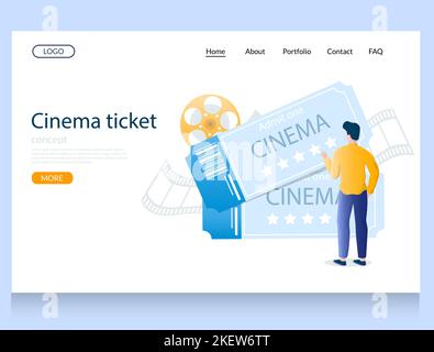 Cinema ticket vector website template, web page and landing page design for website and mobile site development. Stock Vector