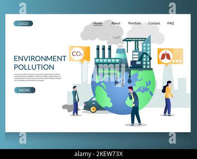 Environment pollution vector website template, web page and landing page design for website and mobile site development. People choking with toxic smo Stock Vector