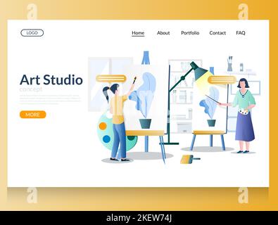 Art studio vector website template, web page and landing page design for website and mobile site development. Open art classes, art school. Stock Vector