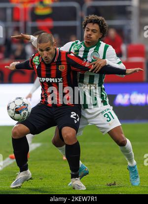 Henry Wingo of Ferencvarosi TC controls the ball during the