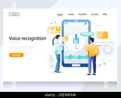 Voice recognition vector website template, web page and landing page design for website and mobile site development. Speaker recognition software. Stock Vector