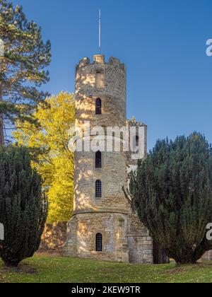 A tower at Stainborough Castle, in the Wentworth Castle Gardens, near ...