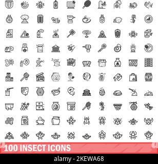 100 insect icons set. Outline illustration of 100 insect icons vector set isolated on white background Stock Vector