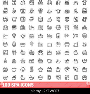 100 spa icons set. Outline illustration of 100 spa icons vector set isolated on white background Stock Vector