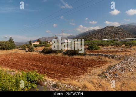 Malia, Crete, Greece. 2022. Rural farming landscape with a backgrouns ...
