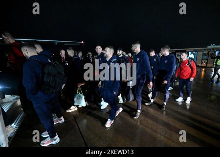 Zagreb, Croatia. November 14, 2022, Players of Croatia departs from 'Dr. Franjo Tudjman' International Airport to Riyadh, Saudi Arabia on November 14, 2022 in Zagreb, Croatia. Croatian national football team will play a international friendly match against Saudi Arabia before the start of the World Cup in Qatar. Photo by Marko Lukunic/PIXSELL Stock Photo