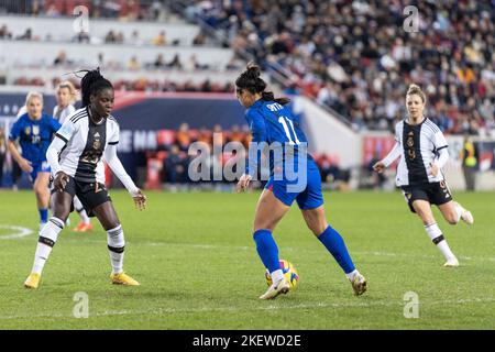 AUSTIN, TX - APRIL 08: Republic of Ireland Women's National Team defender  Aoife Mannion (25) pulls the jersey of U.S. Women's National Team forward  Sophia Smith (11) during the friendly match between