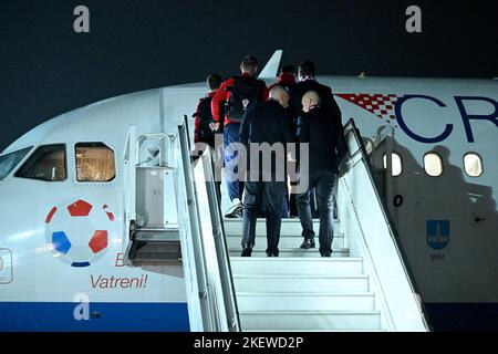 Zagreb, Croatia. November 14, 2022, Players of Croatia departs from 'Dr. Franjo Tudjman' International Airport to Riyadh, Saudi Arabia on November 14, 2022 in Zagreb, Croatia. Croatian national football team will play a international friendly match against Saudi Arabia before the start of the World Cup in Qatar. Photo by Marko Lukunic/PIXSELL Stock Photo