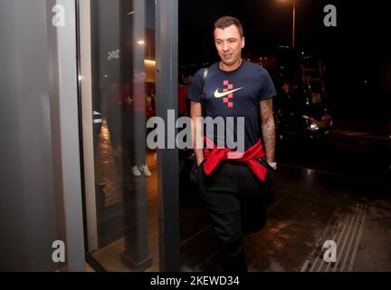 Zagreb, Croatia. November 14, 2022, Mario Mandzukic of Croatia departs from 'Dr. Franjo Tudjman' International Airport to Riyadh, Saudi Arabia on November 14, 2022 in Zagreb, Croatia. Croatian national football team will play a international friendly match against Saudi Arabia before the start of the World Cup in Qatar. Photo by Luka Stanzl/PIXSELL Stock Photo