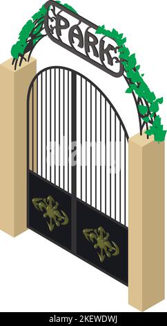 Park entrance icon isometric vector. Inscription park over close metal gate icon. Amusement concept Stock Vector