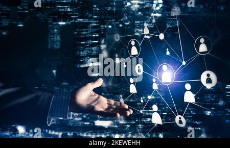 Presenting modern wireless technologies as means of communucation and networking on dark background Stock Photo