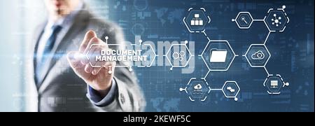 Document Management Data System Business Technology Concept. DMS on virtual screen Stock Photo
