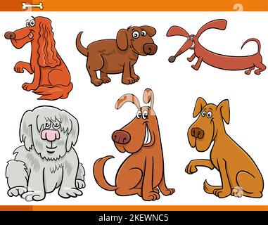 Cartoon illustration of funny dogs and puppies comic animal characters set Stock Vector