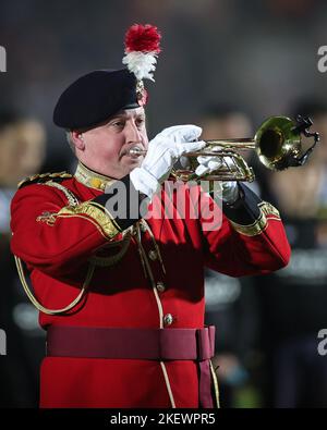 York, UK. 14th Nov, 2022. A Bugler plays ahead of the Women's Rugby League World Cup Semi Final match England Women vs New Zealand Women at LNER Community Stadium, York, United Kingdom, 14th November 2022 (Photo by Mark Cosgrove/News Images) in York, United Kingdom on 11/14/2022. (Photo by Mark Cosgrove/News Images/Sipa USA) Credit: Sipa USA/Alamy Live News Stock Photo
