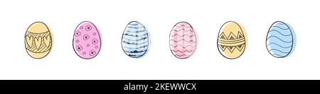 Easter eggs set concept. Egg collection hand drawn with brush scribble lines. Trendy design. Vector illustration Stock Vector