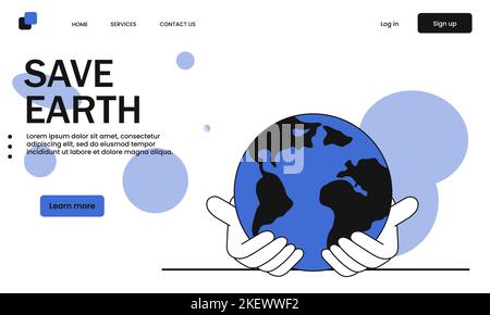 Save Earth and hands holding planet vector illustration concept. Ecology world and global nature environment. Protect and organic friendly. Volunteer Stock Vector