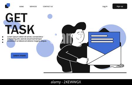 Get task and woman holding envelope vector illustration concept. Business work and management plan. Schedule for project and productivity organization Stock Vector
