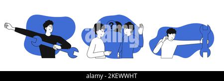 Software testing set vector illustration concept. Development application and process web coding. Website test service and usability security. Digital Stock Vector