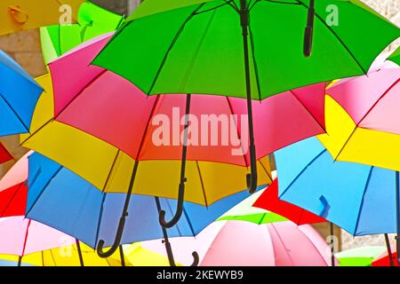 Colorful umbrellas background. Colorful umbrellas close up Stock Photo