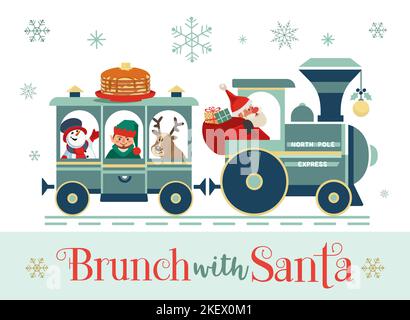 Brunch with Santa Fancy Festive vector flat poster Stock Vector
