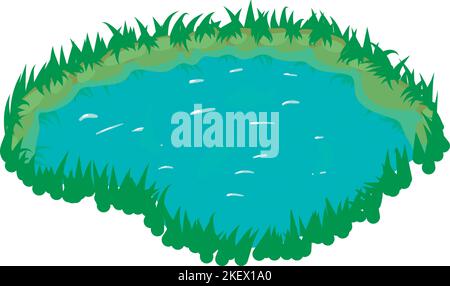Natural lake icon isometric vector. Small blue lake with swimming fish icon. Nature, environment, ecosystem Stock Vector