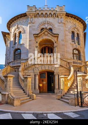 Monaco, France - August 2, 2022: Palace of Justice, Palais de Justice, Department of Justice historic headquarter in Monaco Ville royal old town Stock Photo