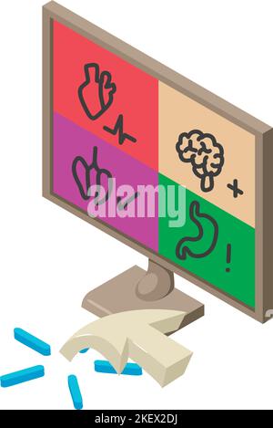 Medical examination icon isometric vector. Monitor with depicting body system. Diagnostic, medicine, healthcare Stock Vector