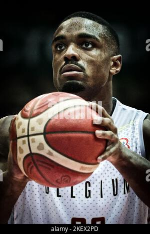 Jemappes, Belgium, 14 November 2022, Belgium's Retin Obasohan pictured during a basketball match between Belgium's national team Belgian Lions and Greece, Monday 14 November 2022 in Jemappes, qualification game 10/12 for the 2023 World Cup. BELGA PHOTO VIRGINIE LEFOUR Stock Photo