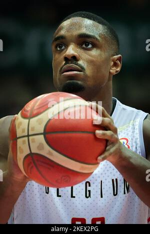 Jemappes, Belgium, 14 November 2022, Belgium's Retin Obasohan pictured during a basketball match between Belgium's national team Belgian Lions and Greece, Monday 14 November 2022 in Jemappes, qualification game 10/12 for the 2023 World Cup. BELGA PHOTO VIRGINIE LEFOUR Stock Photo