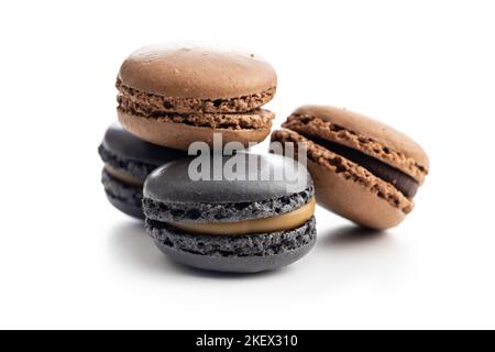 Sweet macaron dessert. Macarons isolated on the white background. Stock Photo