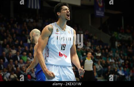 Jemappes, Belgium, 14 November 2022, Belgium's Ismael Bako celebrates during a basketball match between Belgium's national team Belgian Lions and Greece, Monday 14 November 2022 in Jemappes, qualification game 10/12 for the 2023 World Cup. BELGA PHOTO VIRGINIE LEFOUR Stock Photo