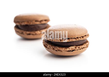 Sweet macaron dessert. Macarons isolated on the white background. Stock Photo