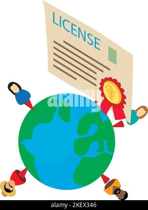 Physician association icon isometric vector. Character around planet, med license. International association of physician Stock Vector