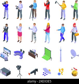 News production team icons set cartoon vector. Studio tv. Show digital ...