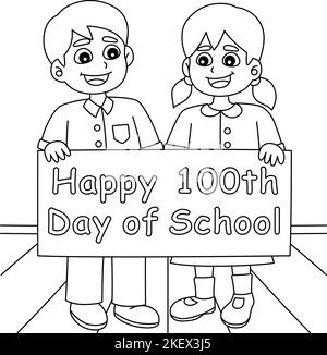 Happy 100th Day Of School Student Coloring Page Stock Vector