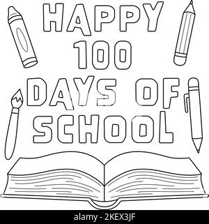 100th Day Of School Text Book Coloring Page  Stock Vector