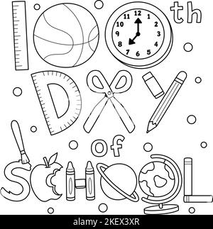 100th Day Of School Art Coloring Cartoon Clipart Stock Vector Image ...