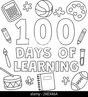 Happy 100th Day Of School Coloring Illustration Stock Vector Image ...