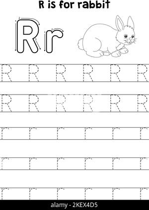 Rabbit Animal Tracing Letter ABC Coloring Page R Stock Vector