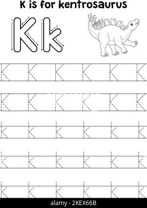 Kentrosaurus Dino Tracing Letter ABC Coloring K Stock Vector