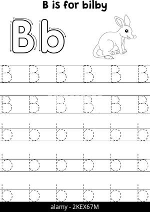 Bilby Animal Tracing Letter ABC Coloring Page B Stock Vector