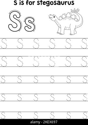 Stegosaurus Dinosaur Tracing Letter ABC Coloring S Stock Vector