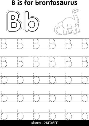 Brontosaurus Dino Tracing Letter ABC Coloring B Stock Vector